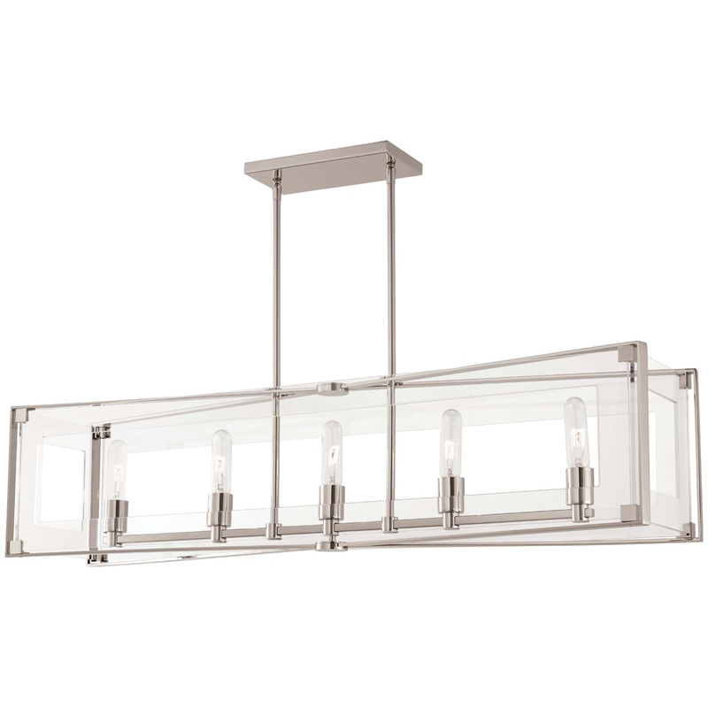 Crystal Clear 5-Light Island-Light in Polished Nickel