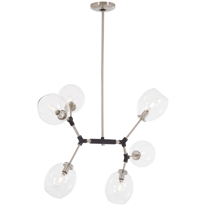 Nexpo 6-Light Pendant in Brushed Nickel & Black Accents