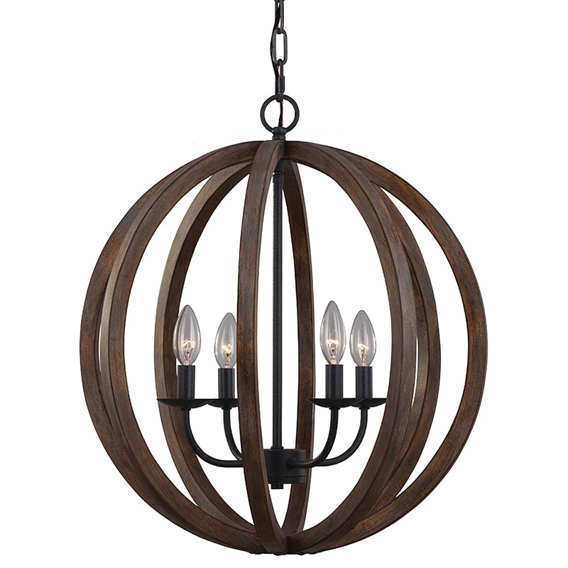 Allier Pendant in Weathered Oak Wood/Antique Forged Iron