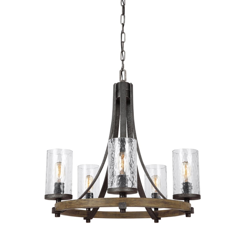 Angelo Chandelier in Distressed Weathered Oak/Slate Grey Metal