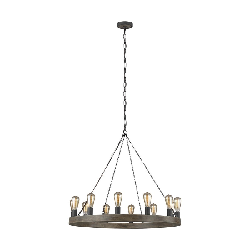 Avenir Chandelier in Weathered Oak Wood/Antique Forged Iron