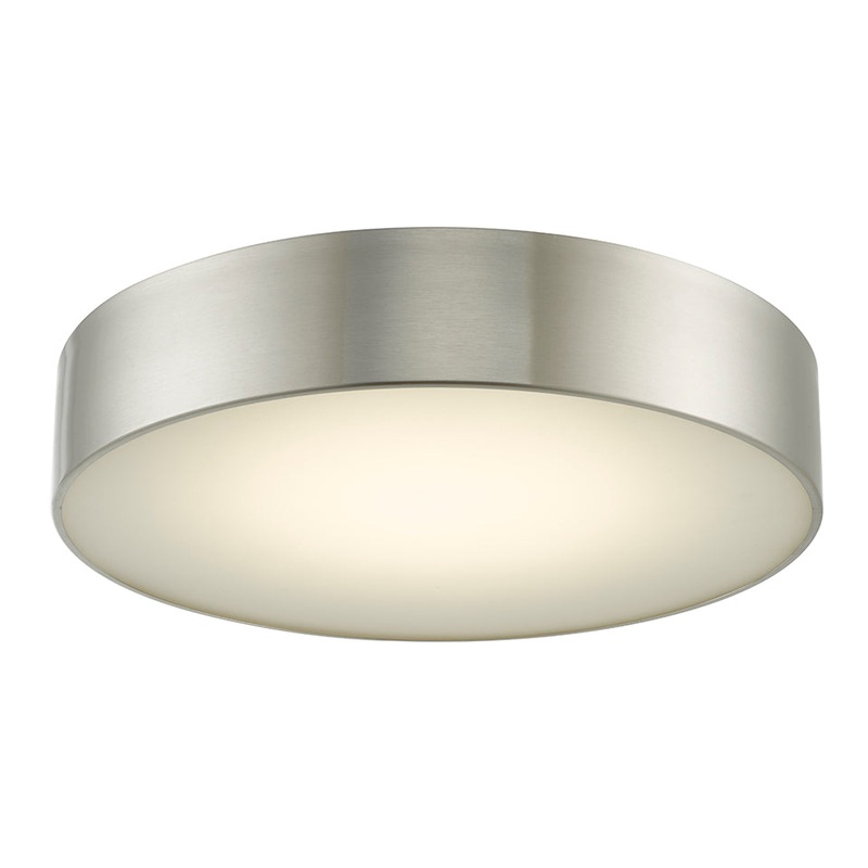 Bongo 16" Metal Cylinder And Frosted Glass Flush-Mount in Brushed Nickel