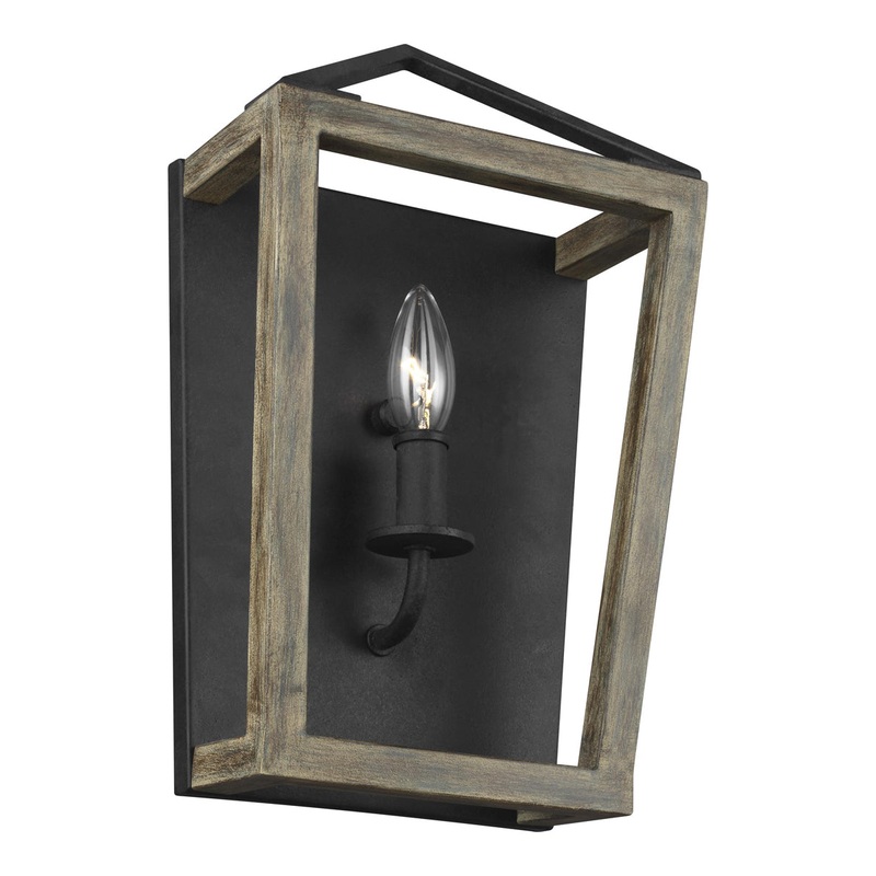 Gannet Bath Sconce in Weathered Oak Wood/Antique Forged Iron