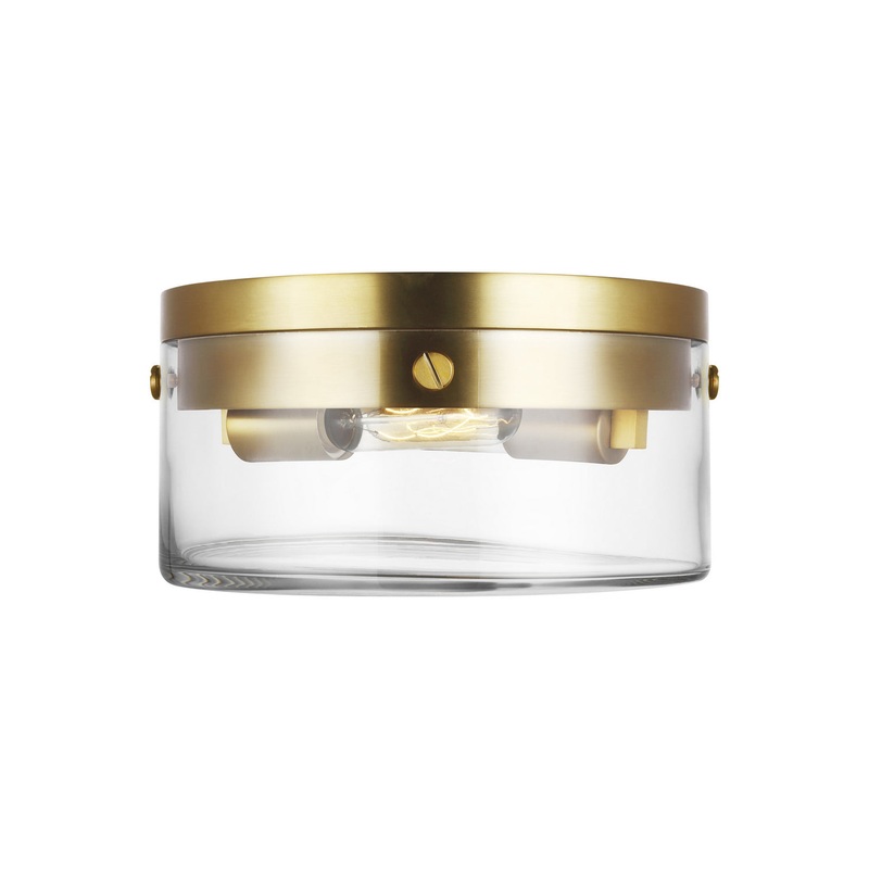 Garrett 2-Light Flush Mount in Burnished Brass
