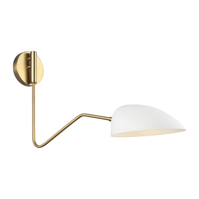 Jane 1-Light Swing Arm Sconce in Matte White/Burnished Brass