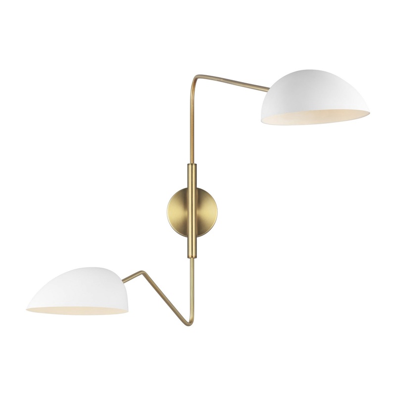 Jane 2-Light Swing Arm Sconce in Matte White/Burnished Brass