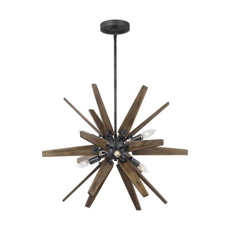 Thorne Chandelier in Dark Weathered Zinc/Weathered Oak