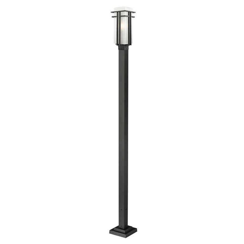 Abbey 1-Light Outdoor Post-Light in Black with Matte Opal Glass