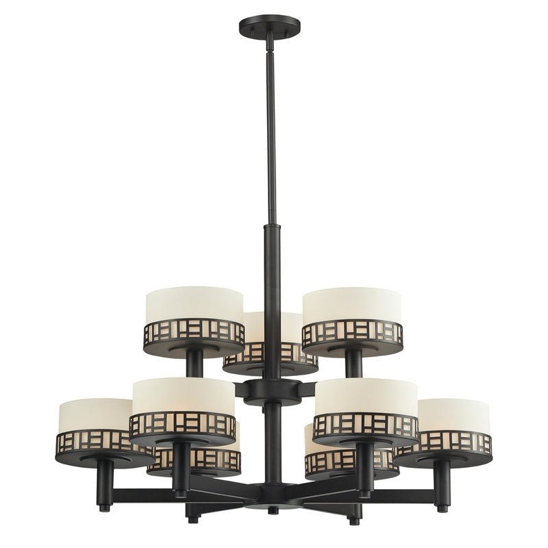 Elea 9-Light Chandelier in Bronze with Matte Opal Glass
