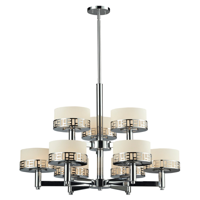 Elea 9-Light Chandelier in Chrome with Matte Opal Glass
