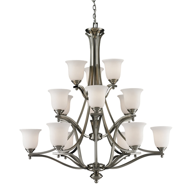 Lagoon 15-Light Chandelier in Brushed Nickel with Matte Opal Glass
