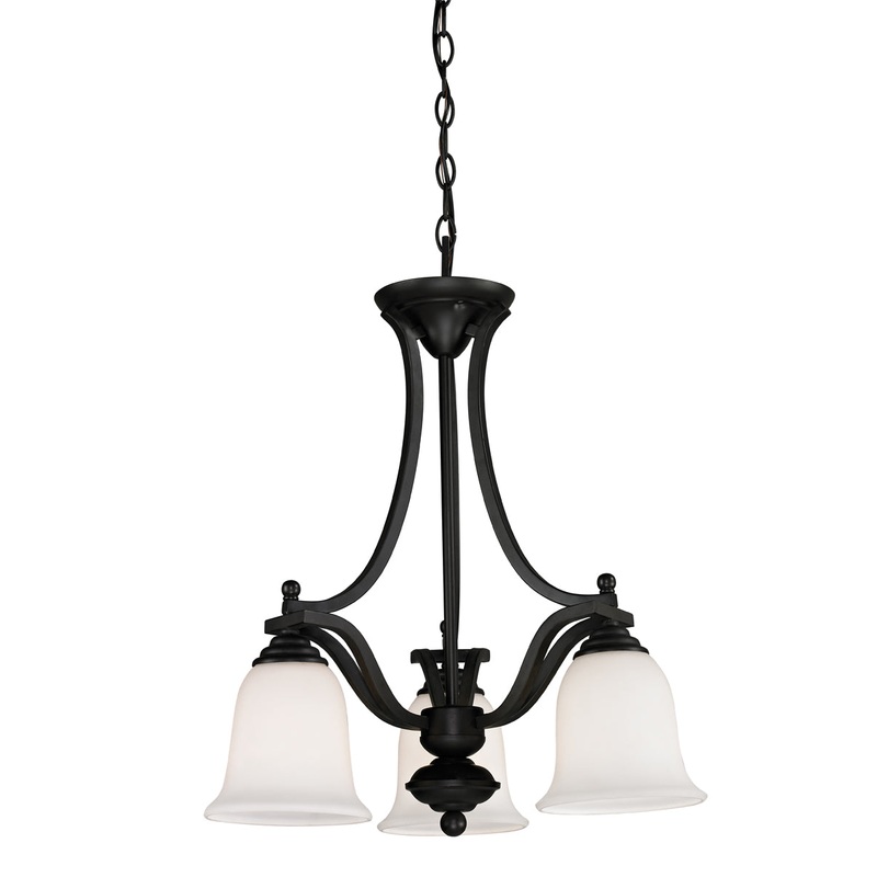 Lagoon 3-Light Chandelier in Matte Black with Matte Opal Glass