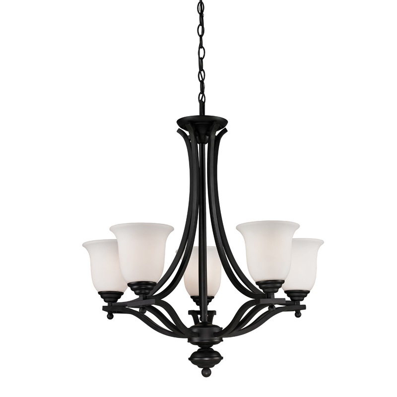 Lagoon 5-Light Chandelier in Matte Black with Matte Opal Glass