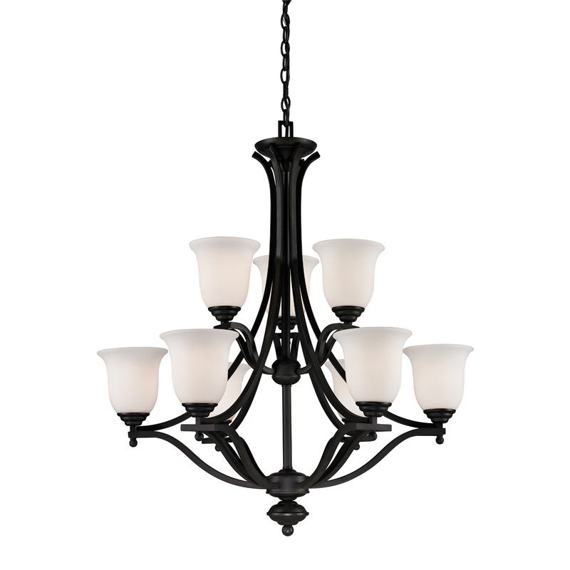 Lagoon 9-Light Chandelier in Matte Black with Matte Opal Glass