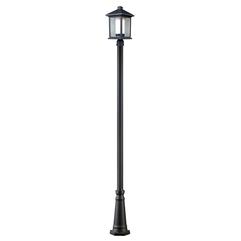 Mesa 1-Light Outdoor Post-Light in Black with Clear Beveled / Matte Opal Glass
