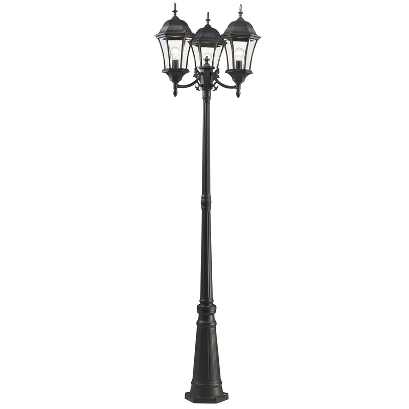 Wakefield 3-Light Outdoor Post-Light in Black with Clear Beveled Glass