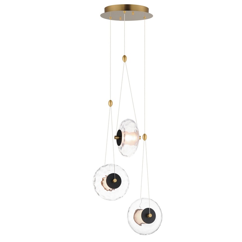Amulet LED Pendant in Black & Natural Aged Brass