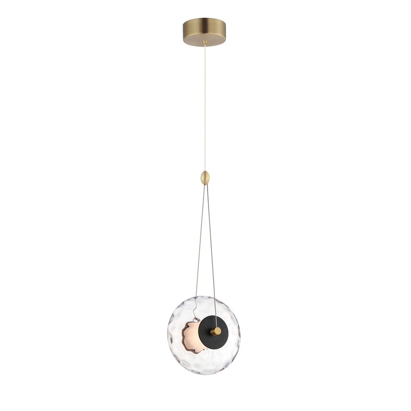 Unity LED Pendant in Black & Natural Aged Brass