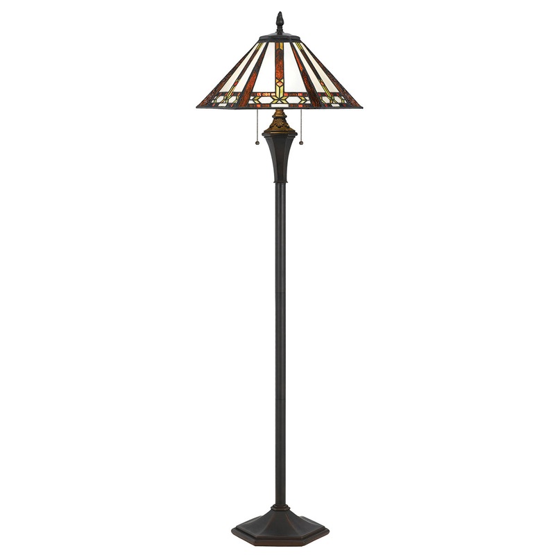 2-Light Floor Lamp in Tiffany with Multi Color Glass