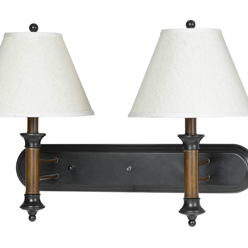 2-Light Wall Lamp in Dark Bronze with White Glass