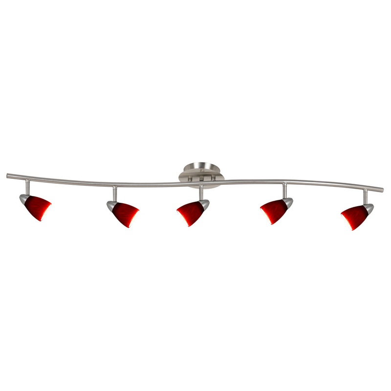5-Light Pendant in Brushed Steel with Blood Red Glass