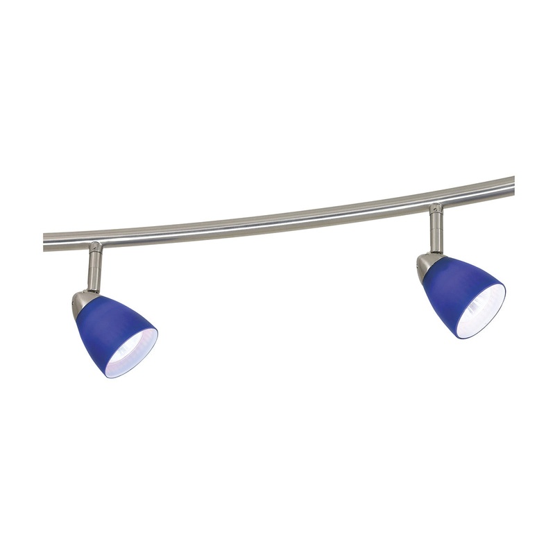 5-Light Pendant in Brushed Steel with Blue Glass