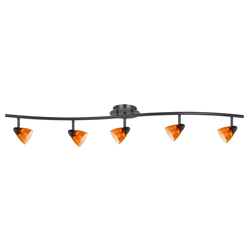 5-Light Pendant in Dark Bronze with Amber Spot Glass