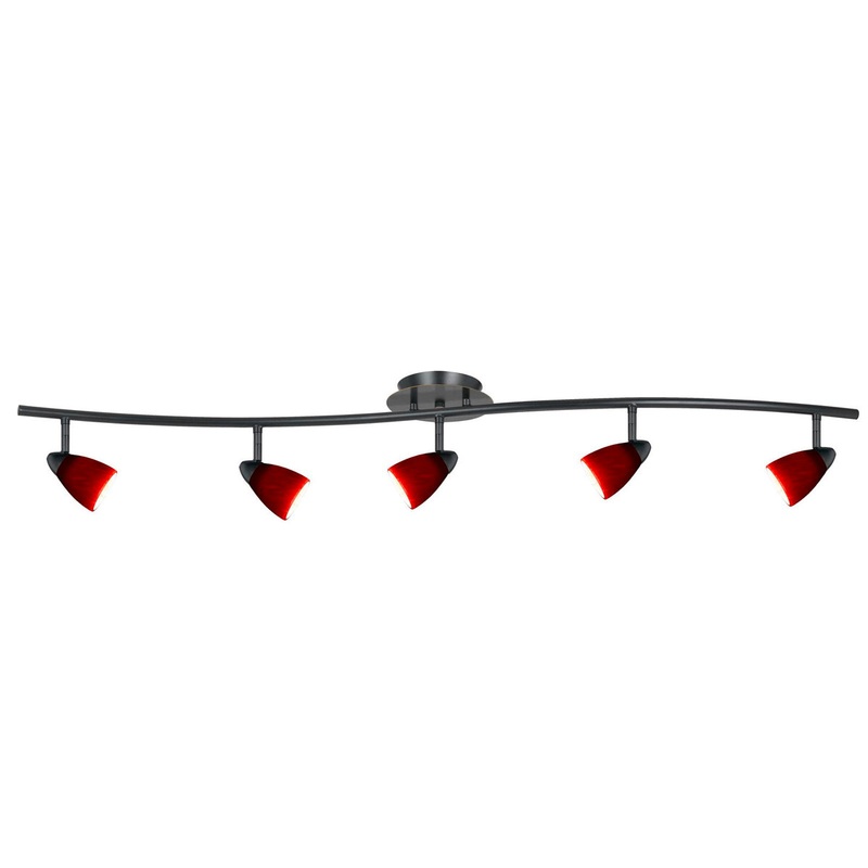 5-Light Pendant in Dark Bronze with Blood Red Glass