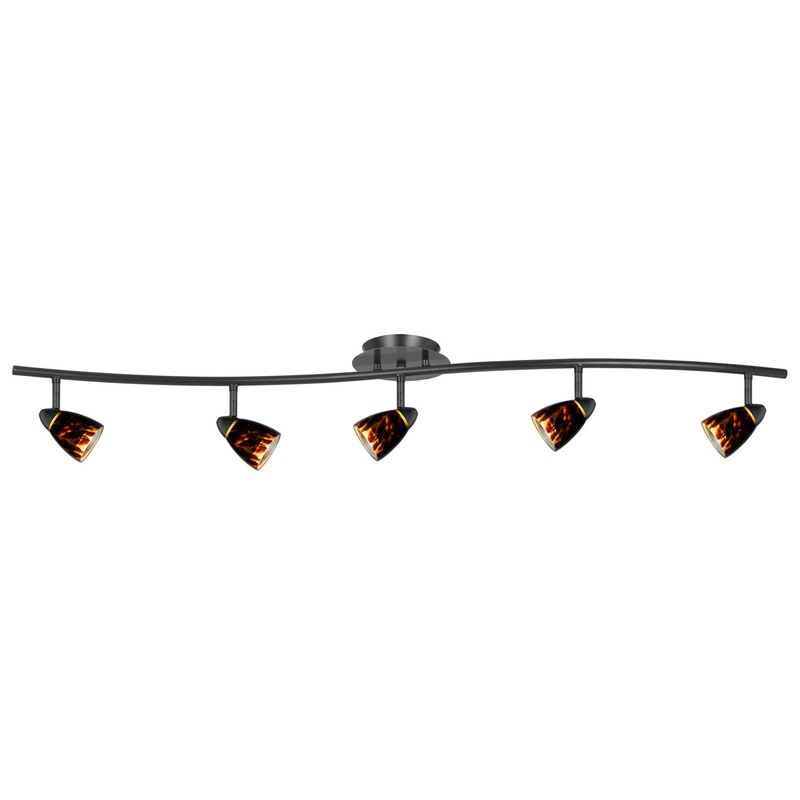 5-Light Pendant in Dark Bronze with Brown Spot Glass