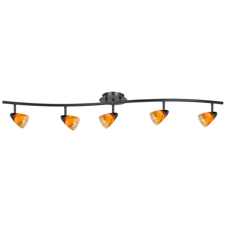 5-Light Pendant in Dark Bronze with Yellow Amber Spot Glass