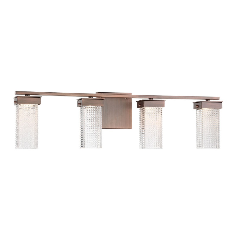 Dewberry Lane 4-Light LED Bath Vanity in Dark Brushed Bronze (Plated) & Clear Textured Glass