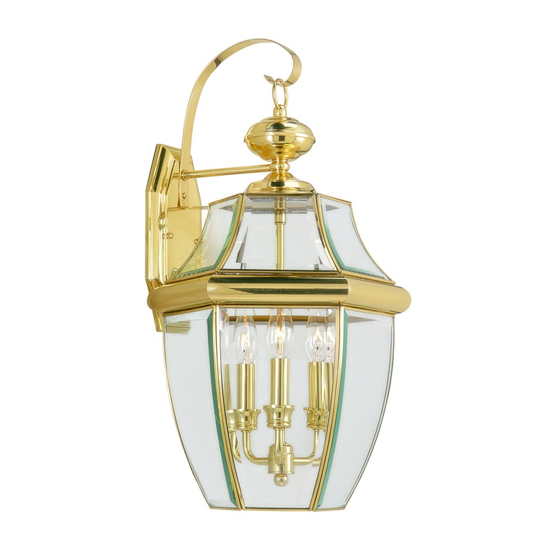 Monterey 3 Light Outdoor Wall Lantern in Polished Brass