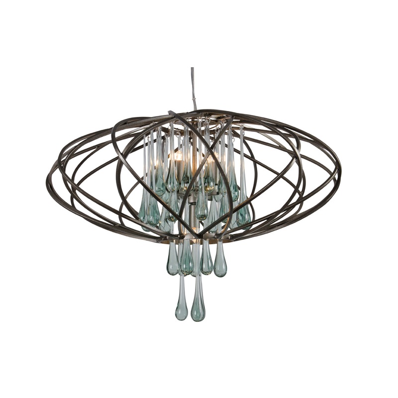 Area 51 5-Light Pendant in New Bronze with Handmade Recycled Glass Drops
