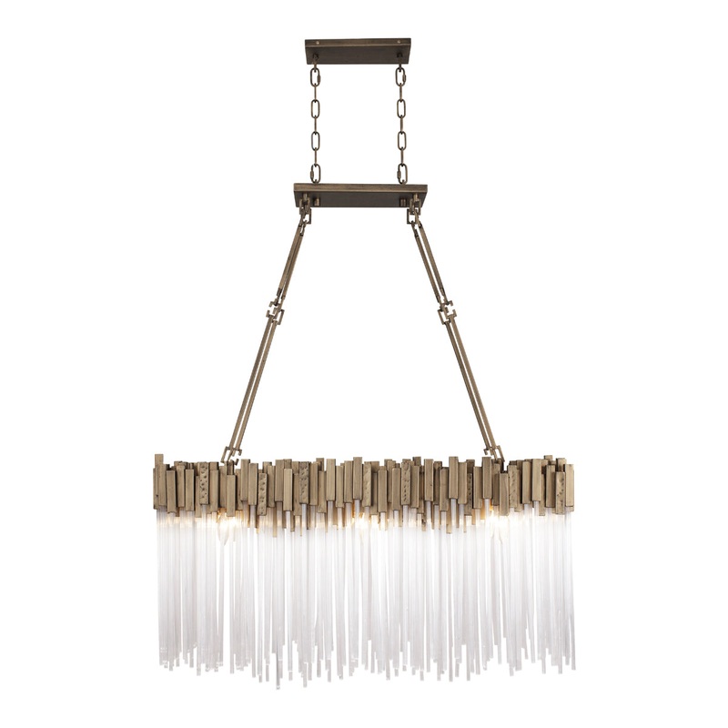 Matrix 6-Light Linear Pendant in Havana Gold with Clear Fluted Glass