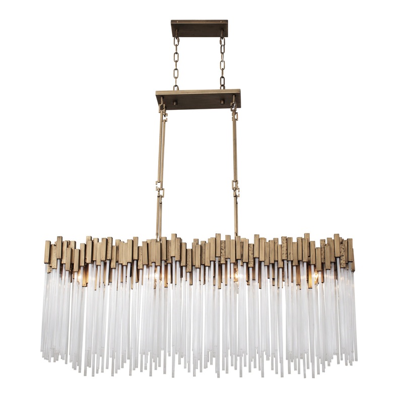Matrix 8-Light Linear Pendant in Havana Gold with Clear Fluted Glass