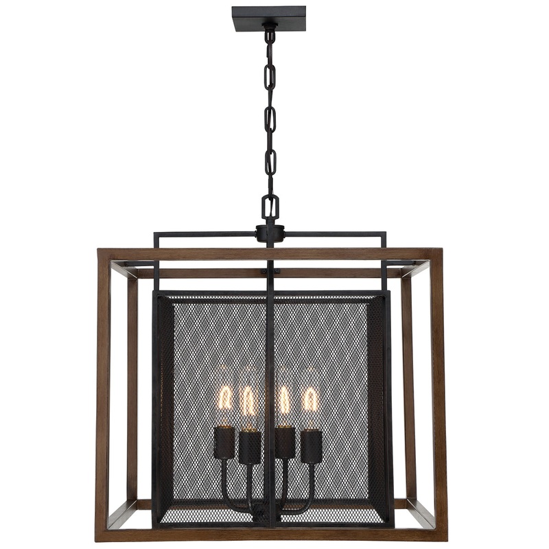 Rio Lobo 4-Light Pendant in Dark Oak & Black