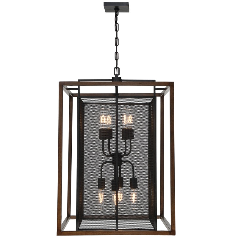 Rio Lobo 8-Light Foyer Pendant in Dark Oak & Black