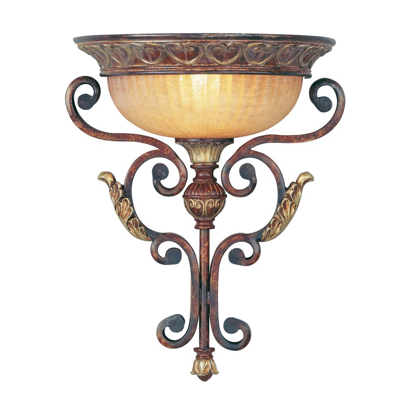 Villa Verona 1-Light Wall Sconce in Verona Bronze with Aged Gold Leaf Accents