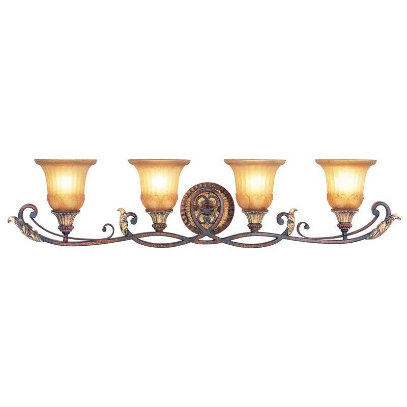 Villa Verona 4-Light Bath Vanity in Verona Bronze with Aged Gold Leaf Accents