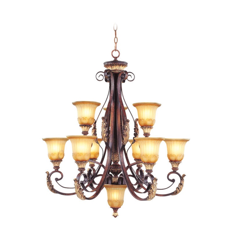 Villa Verona 9-Light Chandelier in Verona Bronze with Aged Gold Leaf Accents
