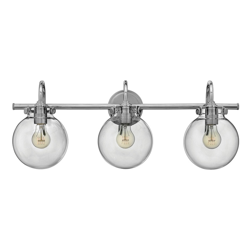 Congress Globe Glass Three Light Vanity in Chrome