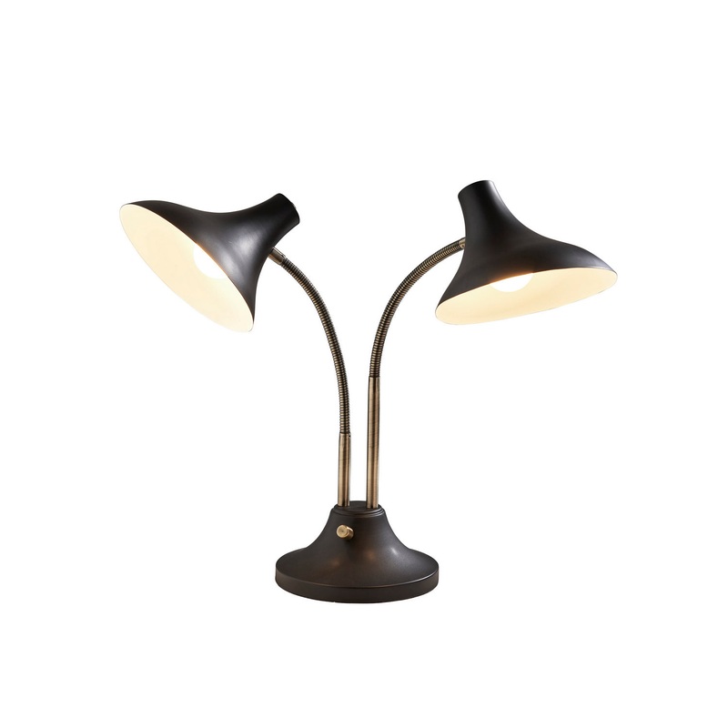 Ascot 2-Light Desk Lamp in Black & Antique Brass