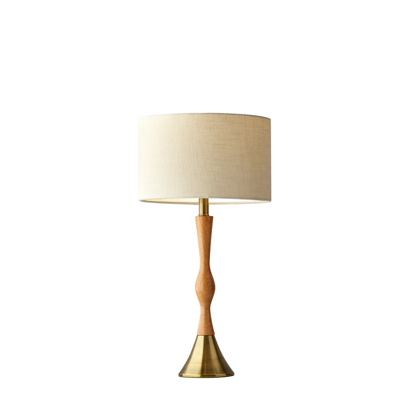 Eve Table Lamp in Natural Oak Wood with Antique Brass Accent
