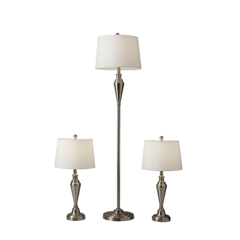 Glendale 3 Piece Floor And Table Lamp Set in Brushed Steel