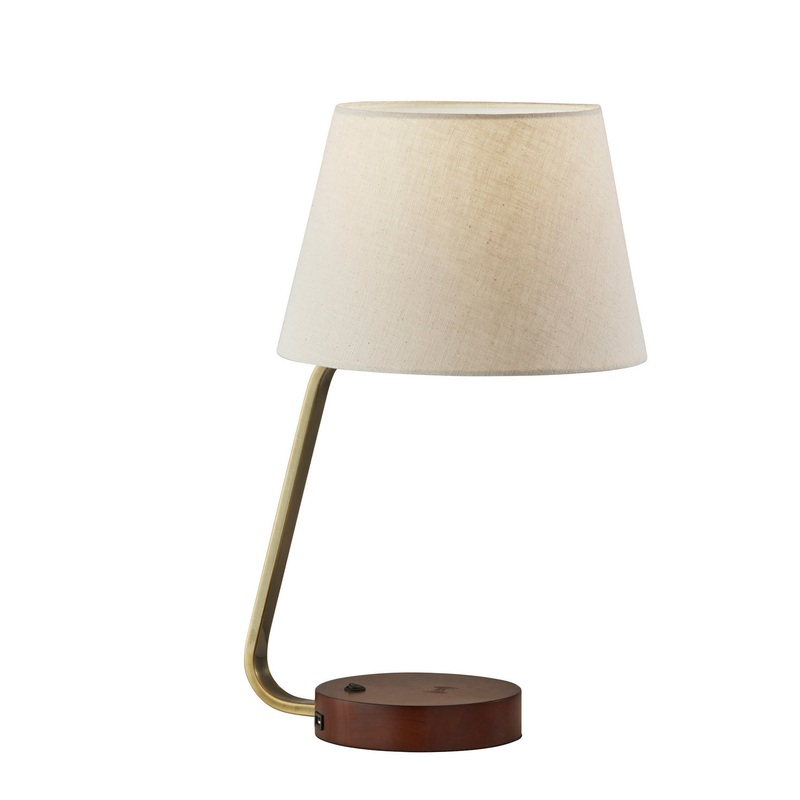 Louie Table Lamp in Antique Brass with Walnut Rubberwood Base