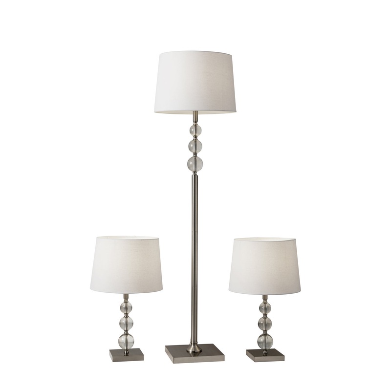 Olivia 3 Piece Floor And Table Lamp Set in Brushed Steel