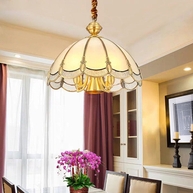 Contemporary Luxury Copper Finish Frame Round Glass 3/5-Light Pendant Light For Dining Room