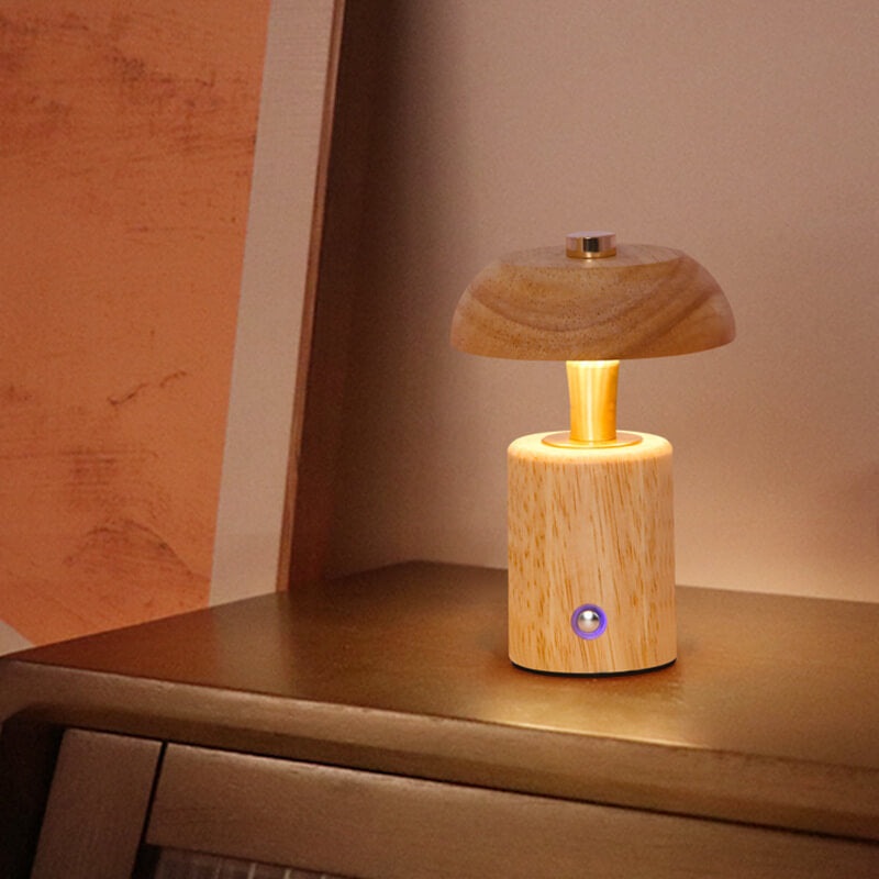 Contemporary Nordic Creative Solid Wood Mushroom LED Table Lamp For Bedroom