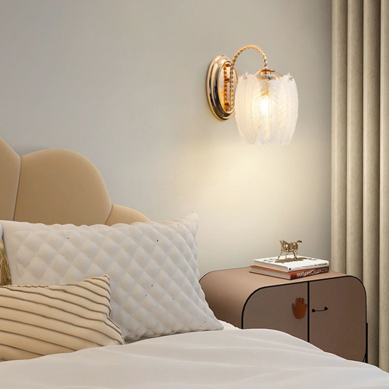 French Creative Cream Feather Cylinder Glass Iron 1-Light Wall Sconce Lamp
