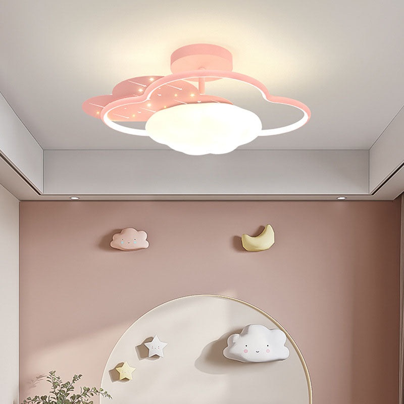 Modern Cream Clouds Iron Acrylic LED Semi-Flush Mount Ceiling Light